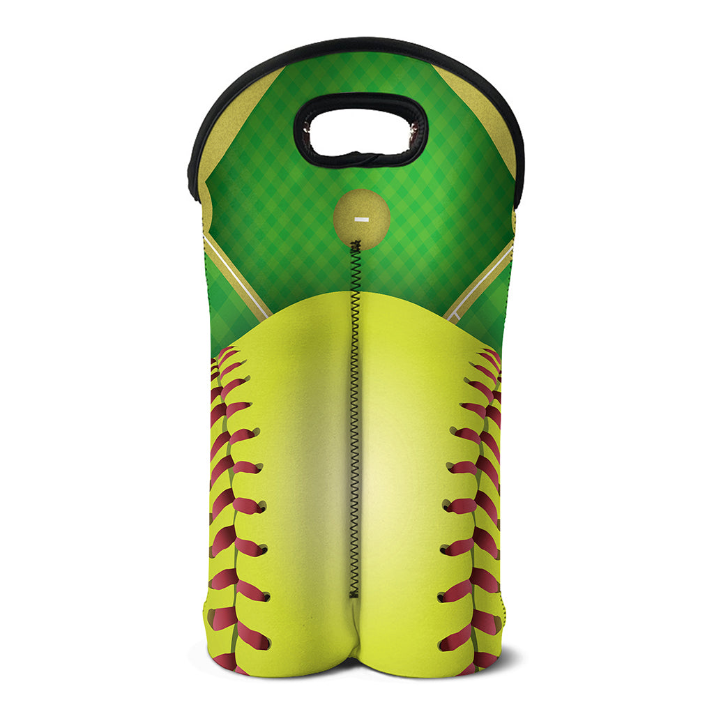 Softball Field And Ball Print Double Neoprene Wine Tote