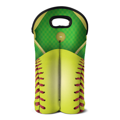 Softball Field And Ball Print Double Neoprene Wine Tote