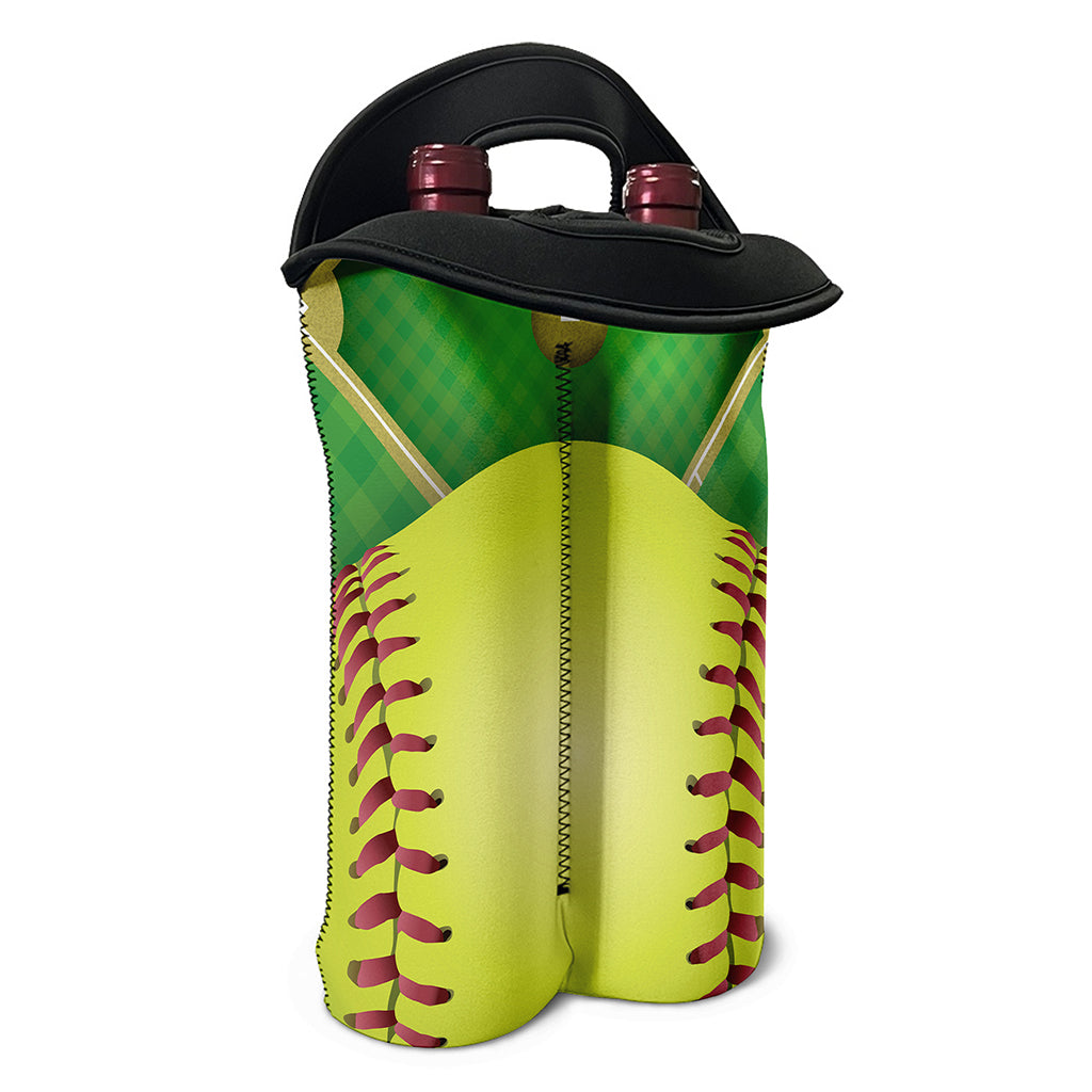 Softball Field And Ball Print Double Neoprene Wine Tote