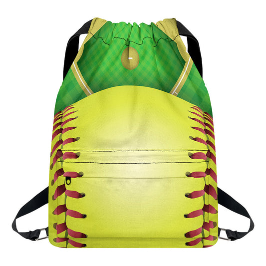 Softball Field And Ball Print Drawstring Backpack