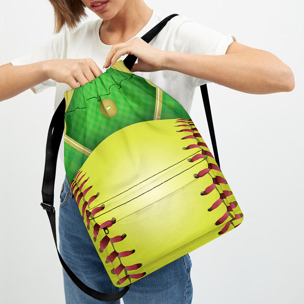 Softball Field And Ball Print Drawstring Backpack