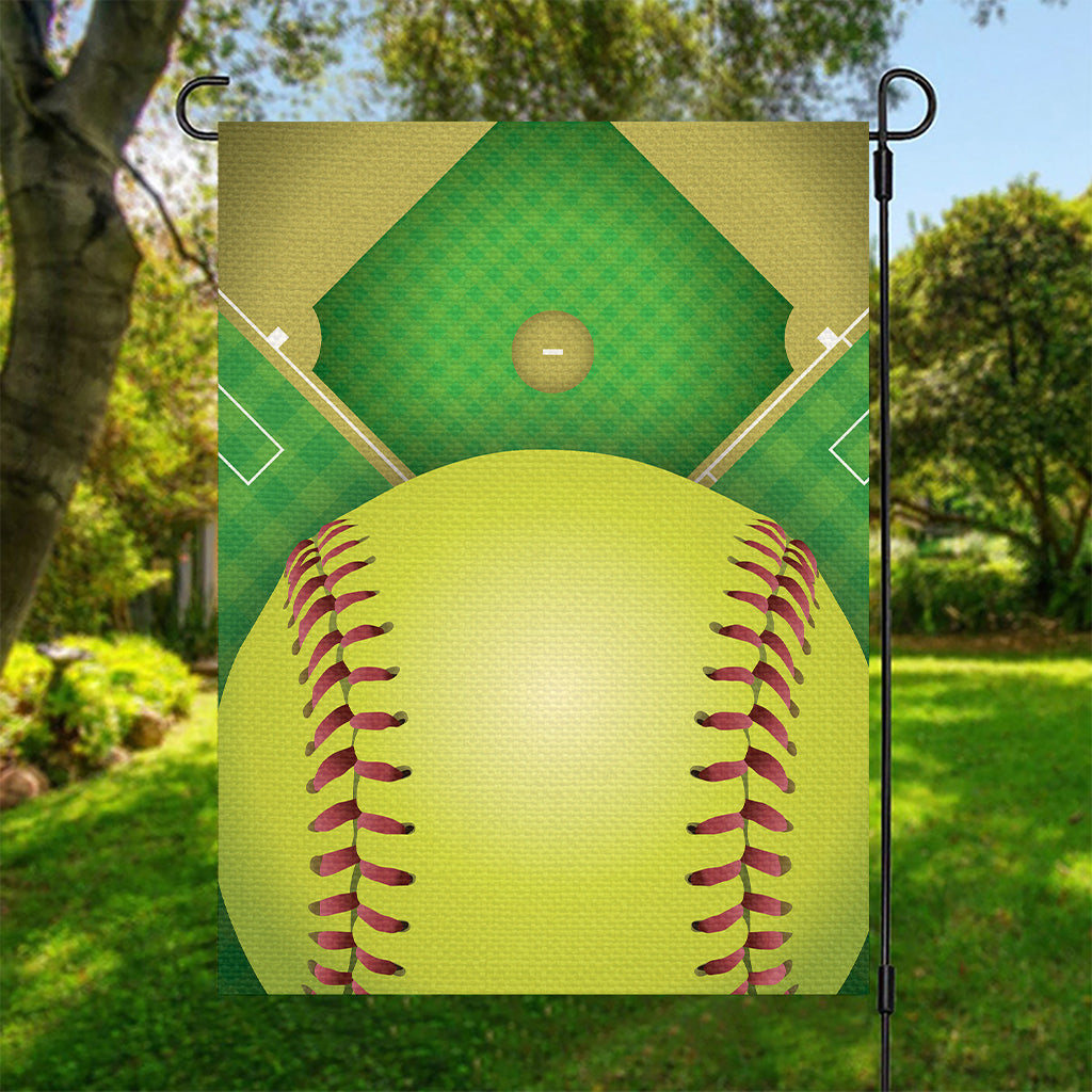 Softball Field And Ball Print Garden Flag