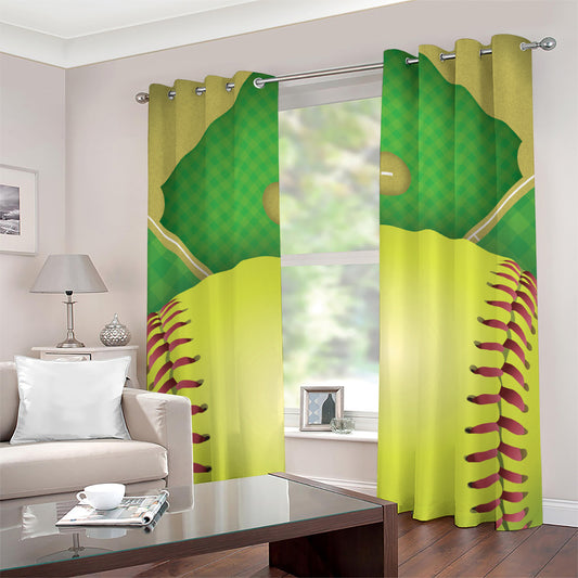 Softball Field And Ball Print Grommet Curtains