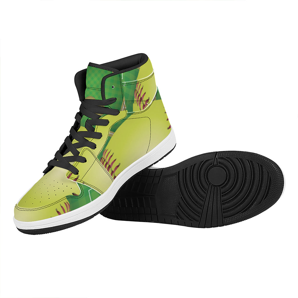 Softball Field And Ball Print High Top Leather Sneakers