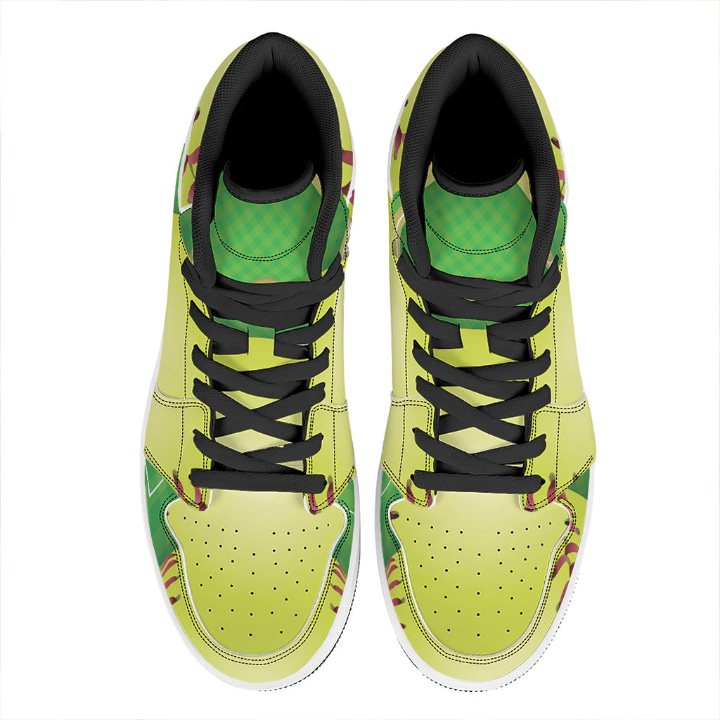 Softball Field And Ball Print High Top Leather Sneakers