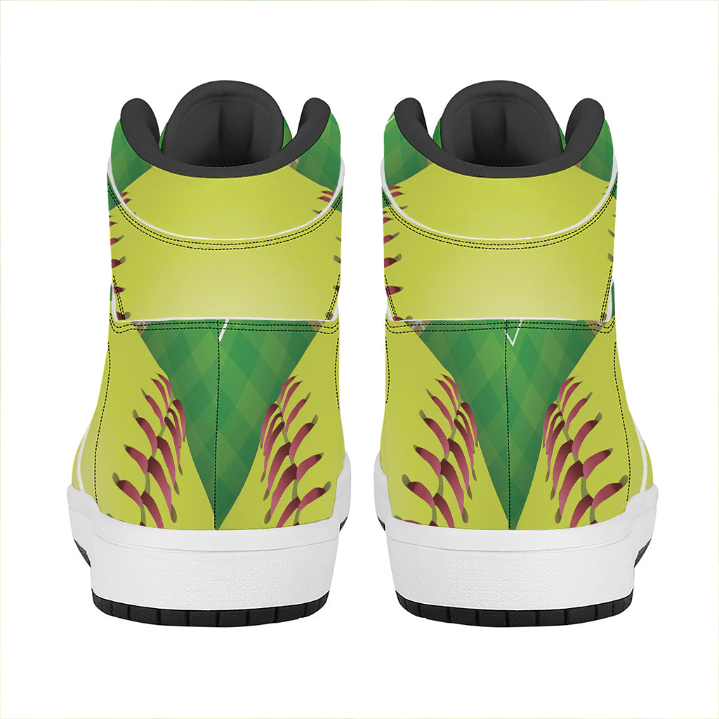 Softball Field And Ball Print High Top Leather Sneakers