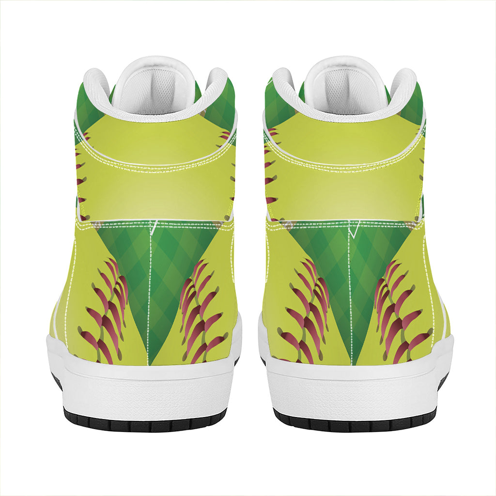 Softball Field And Ball Print High Top Leather Sneakers