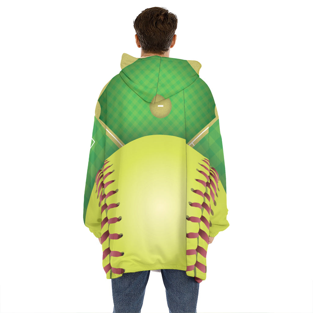 Softball Field And Ball Print Hoodie Blanket