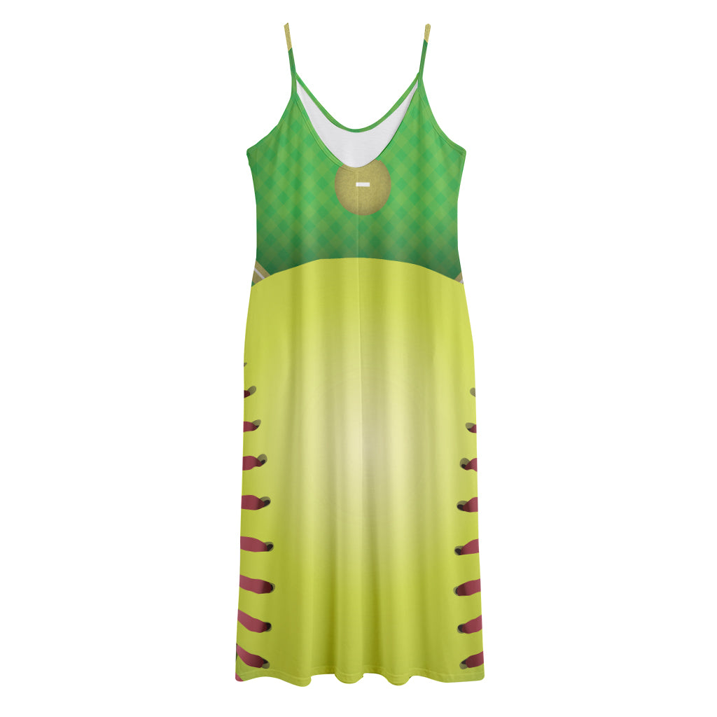 Softball Field And Ball Print Jersey Midi Cami Dress