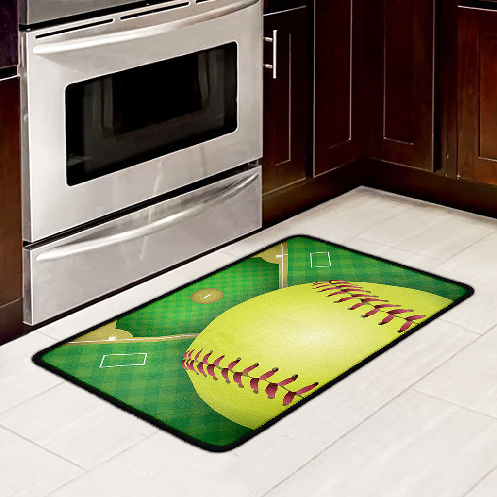 Softball Field And Ball Print Kitchen Mat