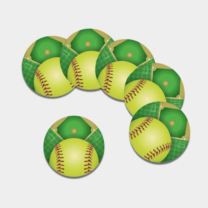 Softball Field And Ball Print Leather Coaster Set