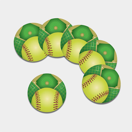 Softball Field And Ball Print Leather Coaster Set