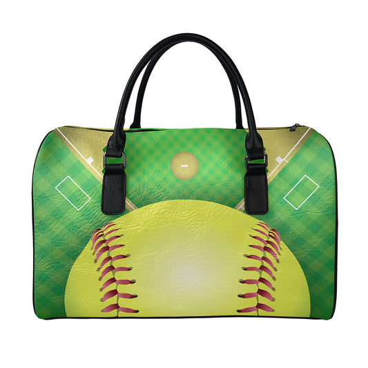 Softball Field And Ball Print Leather Duffle Bag