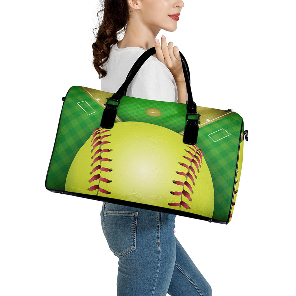 Softball Field And Ball Print Leather Duffle Bag