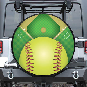 Softball Field And Ball Print Leather Spare Tire Cover