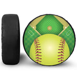 Softball Field And Ball Print Leather Spare Tire Cover