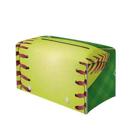 Softball Field And Ball Print Leather Tissue Box Cover