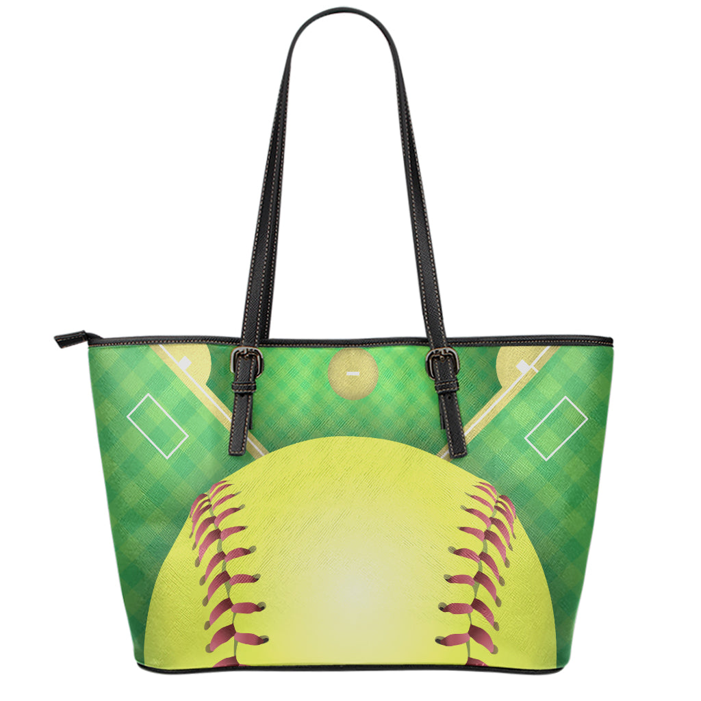 Softball Field And Ball Print Leather Tote Bag