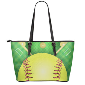 Softball Field And Ball Print Leather Tote Bag