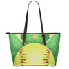 Softball Field And Ball Print Leather Tote Bag