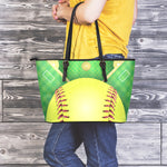 Softball Field And Ball Print Leather Tote Bag