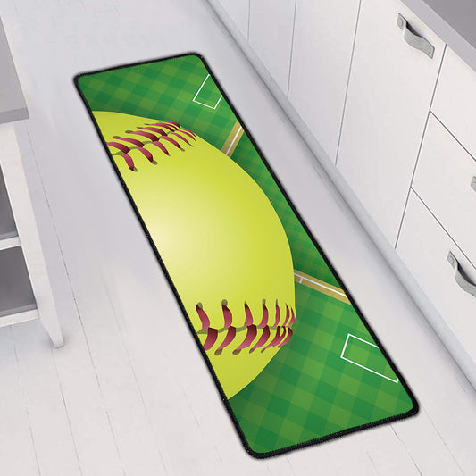 Softball Field And Ball Print Long Kitchen Mat