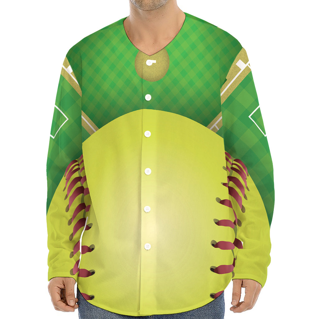 Softball Field And Ball Print Long Sleeve Baseball Jersey