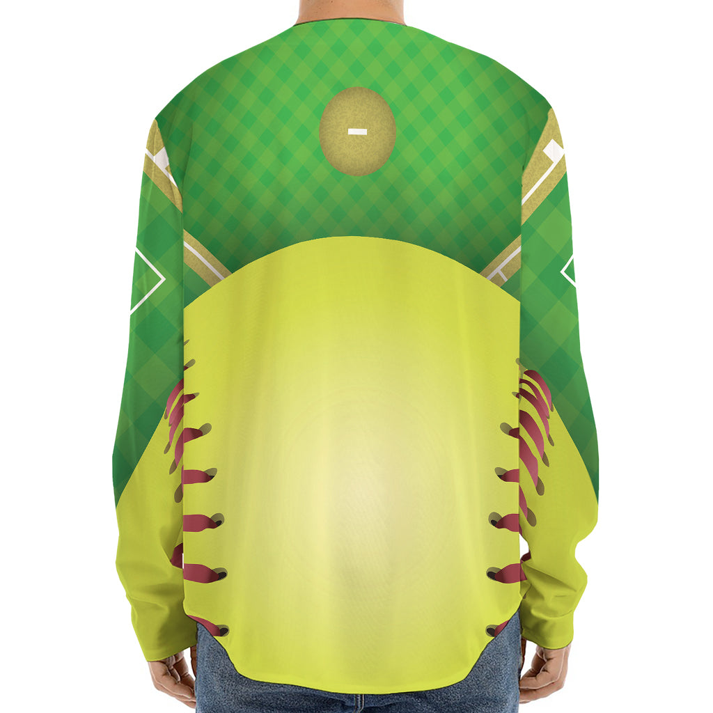 Softball Field And Ball Print Long Sleeve Baseball Jersey