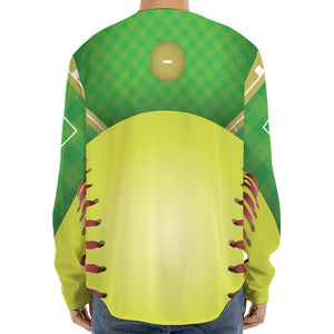 Softball Field And Ball Print Long Sleeve Baseball Jersey