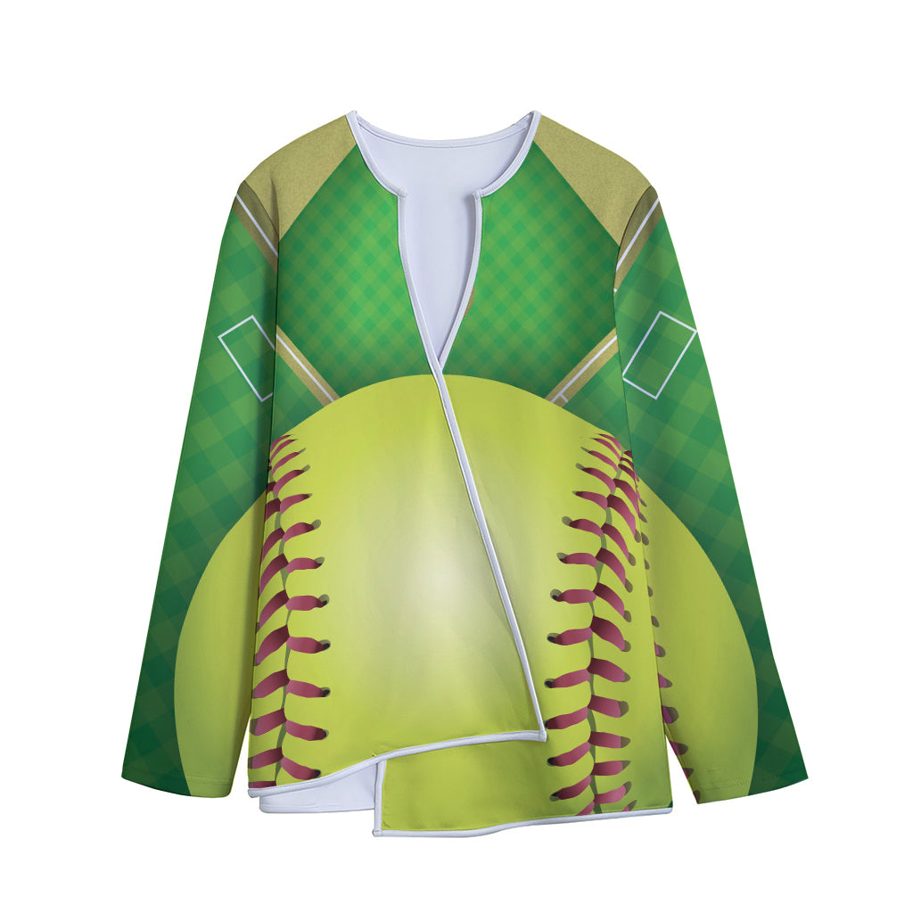 Softball Field And Ball Print Long Sleeve Short Coat