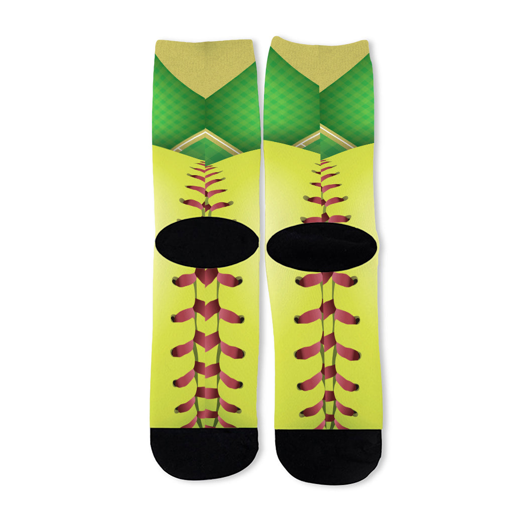 Softball Field And Ball Print Long Socks