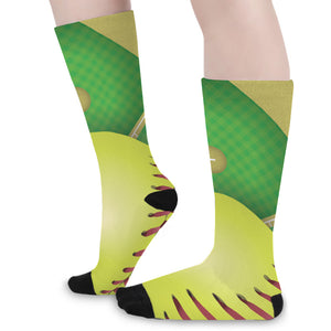 Softball Field And Ball Print Long Socks