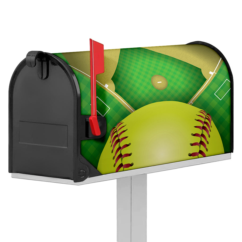 Softball Field And Ball Print Mailbox Cover