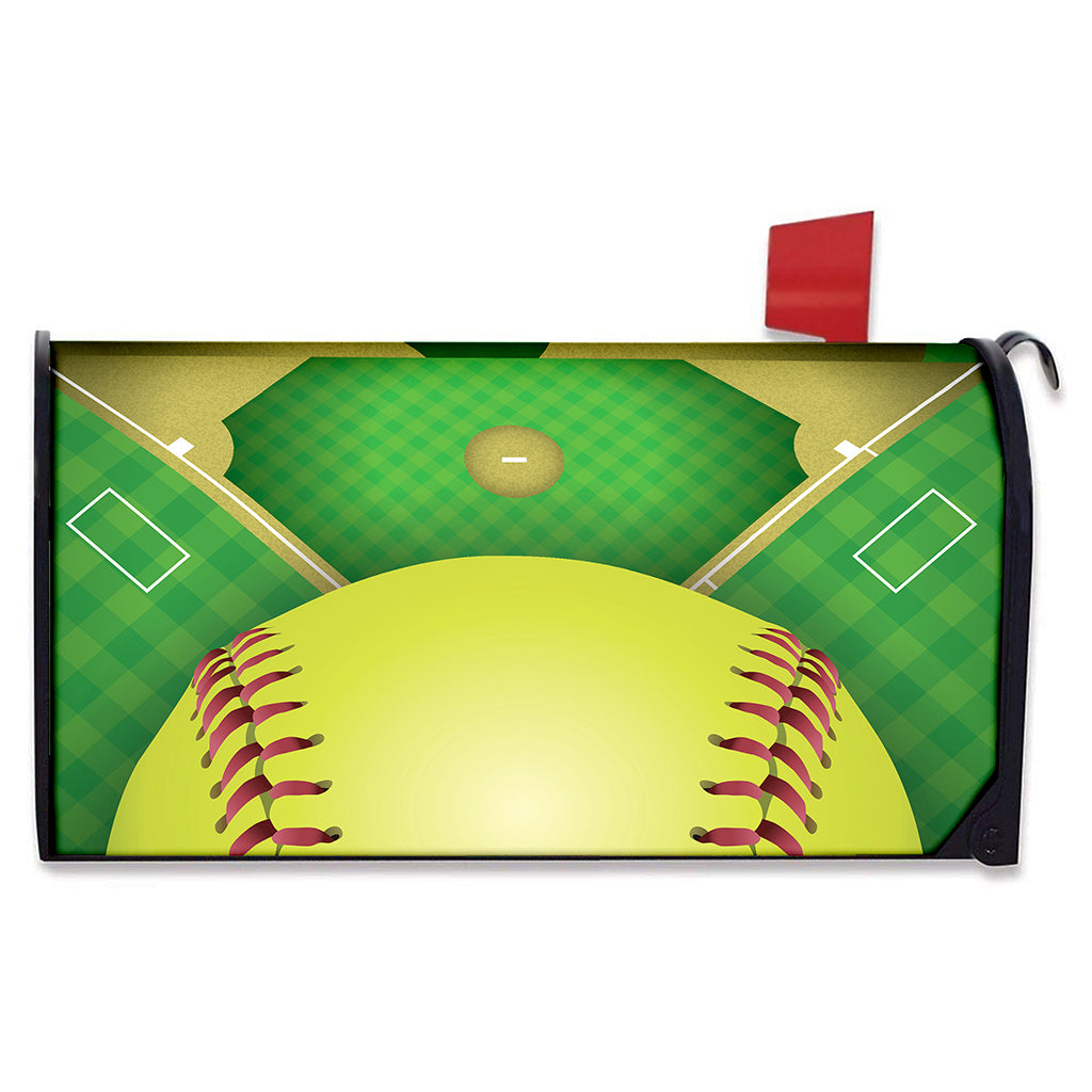 Softball Field And Ball Print Mailbox Cover