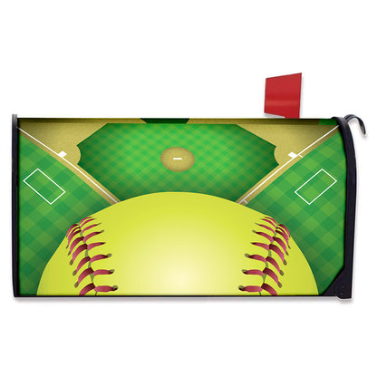 Softball Field And Ball Print Mailbox Cover