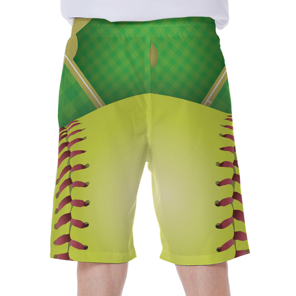 Softball Field And Ball Print Men's Beach Shorts