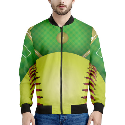 Softball Field And Ball Print Men's Bomber Jacket