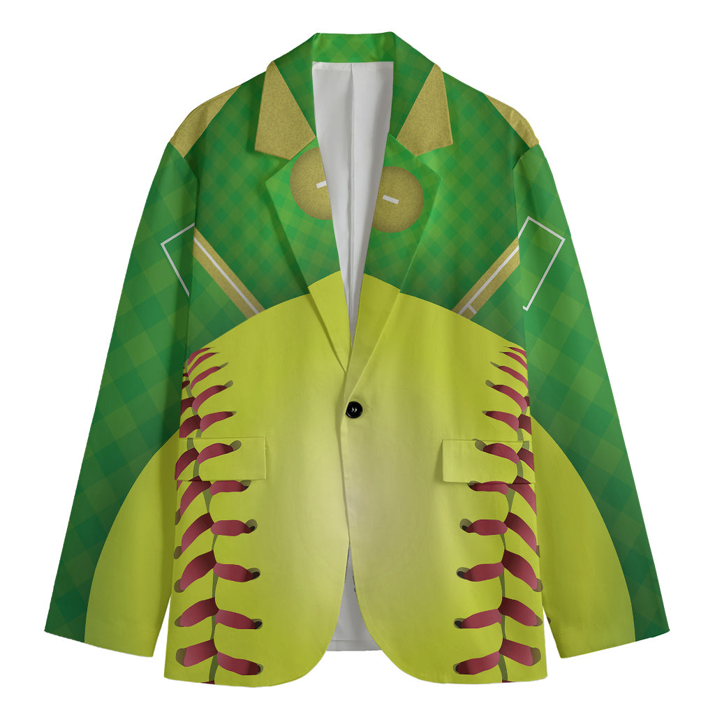 Softball Field And Ball Print Men's Cotton Blazer