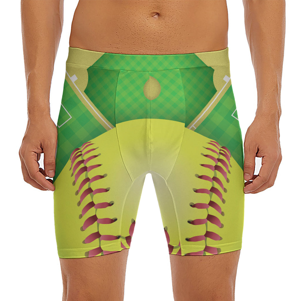 Softball Field And Ball Print Men's Long Boxer Briefs