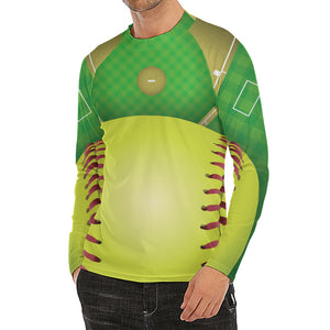 Softball Field And Ball Print Men's Long Sleeve Rash Guard