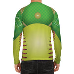 Softball Field And Ball Print Men's Long Sleeve Rash Guard