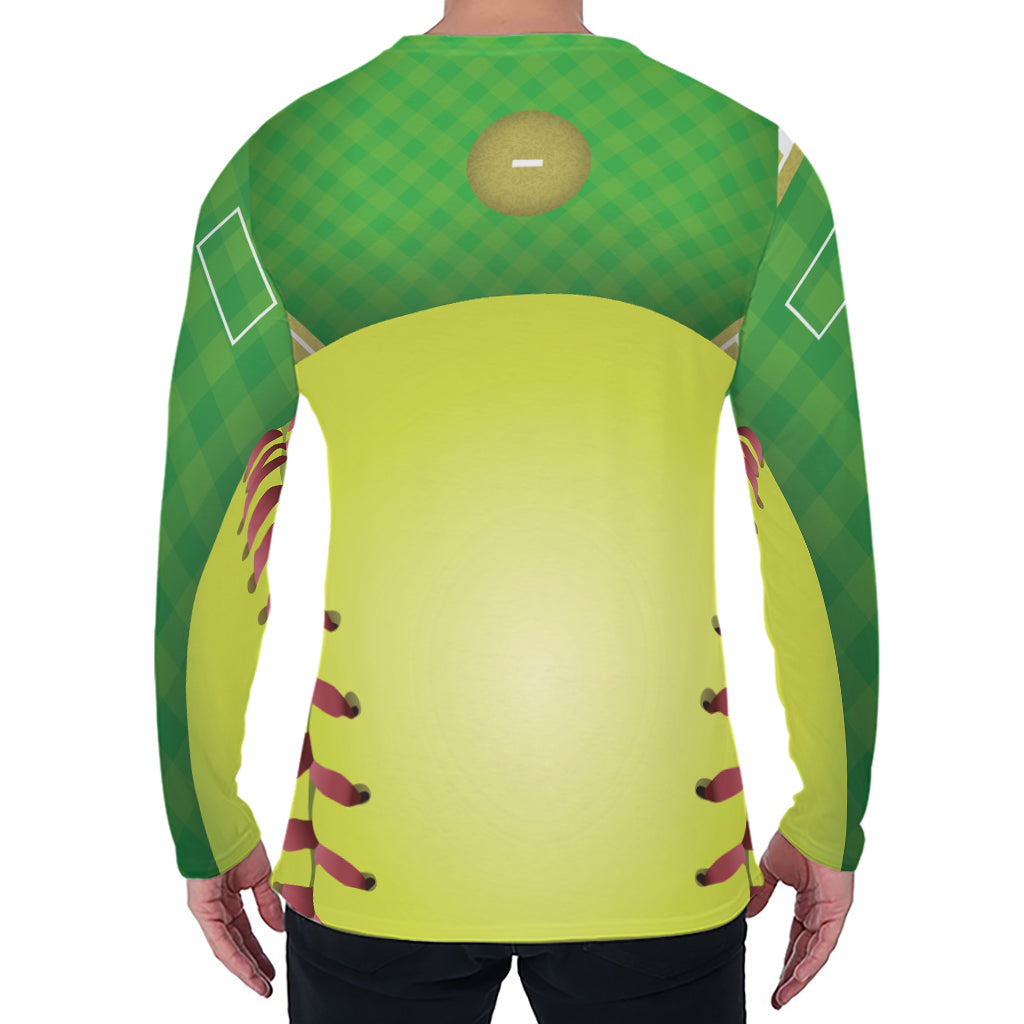 Softball Field And Ball Print Men's Long Sleeve T-Shirt