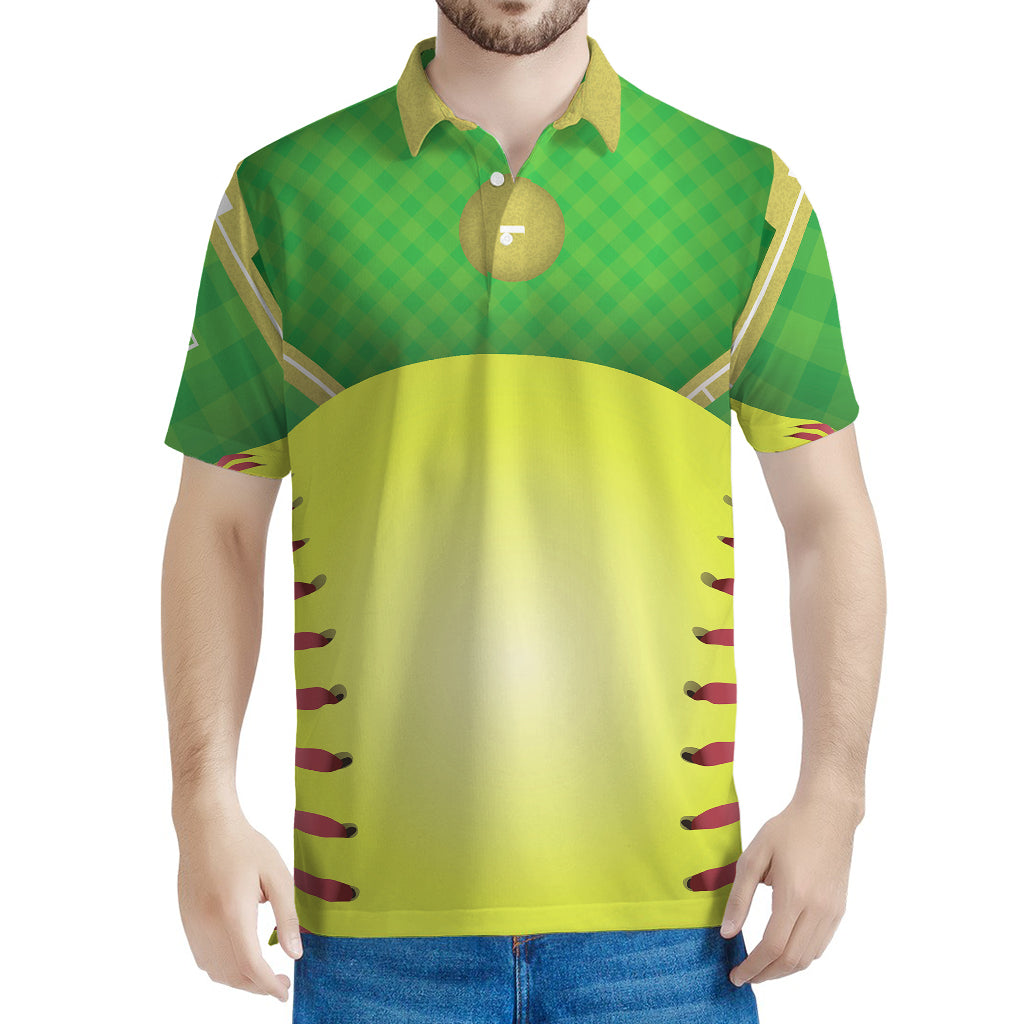 Softball Field And Ball Print Men's Polo Shirt