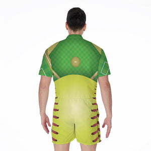 Softball Field And Ball Print Men's Rompers