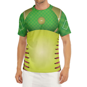 Softball Field And Ball Print Men's Short Sleeve Rash Guard