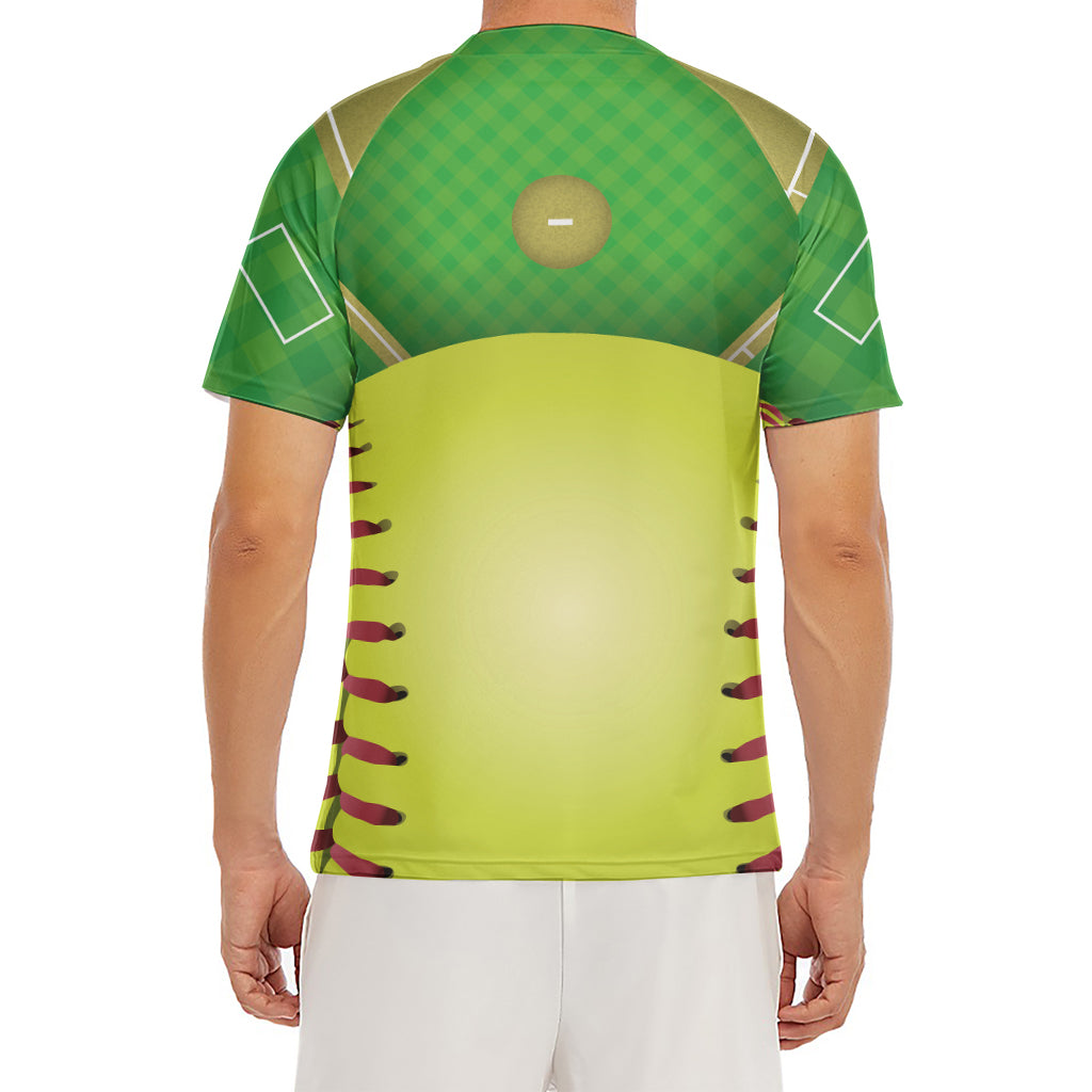 Softball Field And Ball Print Men's Short Sleeve Rash Guard