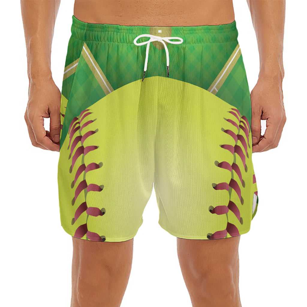 Softball Field And Ball Print Men's Split Running Shorts