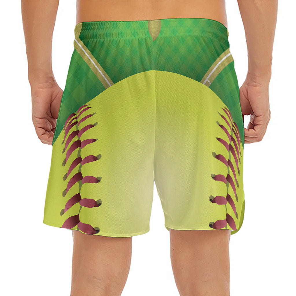 Softball Field And Ball Print Men's Split Running Shorts