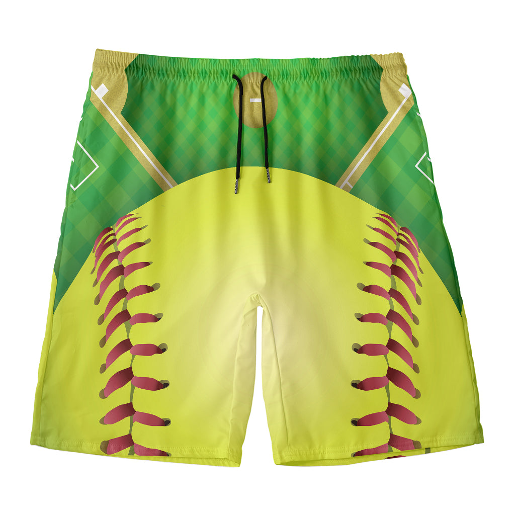 Softball Field And Ball Print Men's Swim Trunks