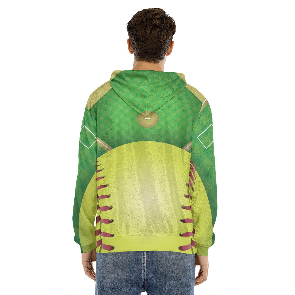 Softball Field And Ball Print Men's Velvet Pullover Hoodie